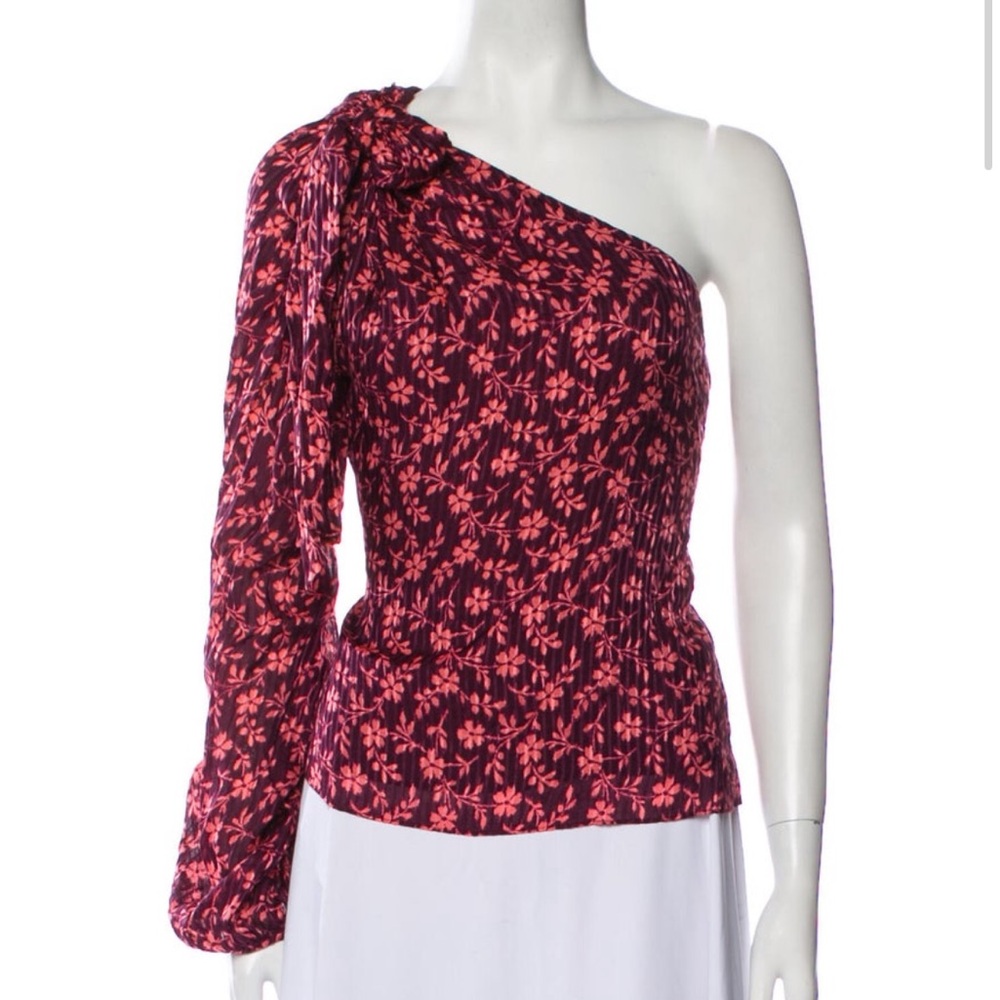 Ulla Johnson Red Asymmetrical Floral Blouse